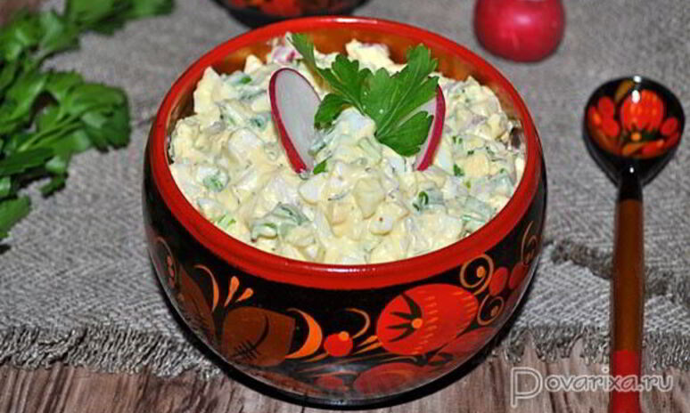 Рецепт салат из редиса с яйцом и луком
