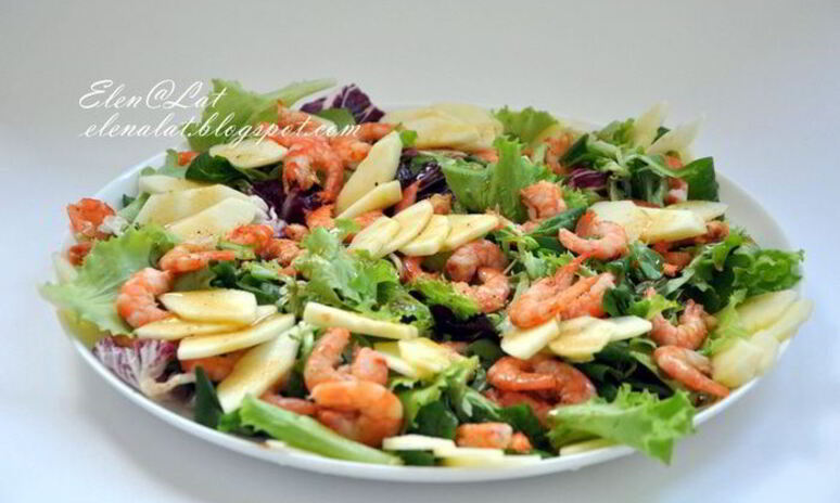 Рецепт салат с креветками и яблоками