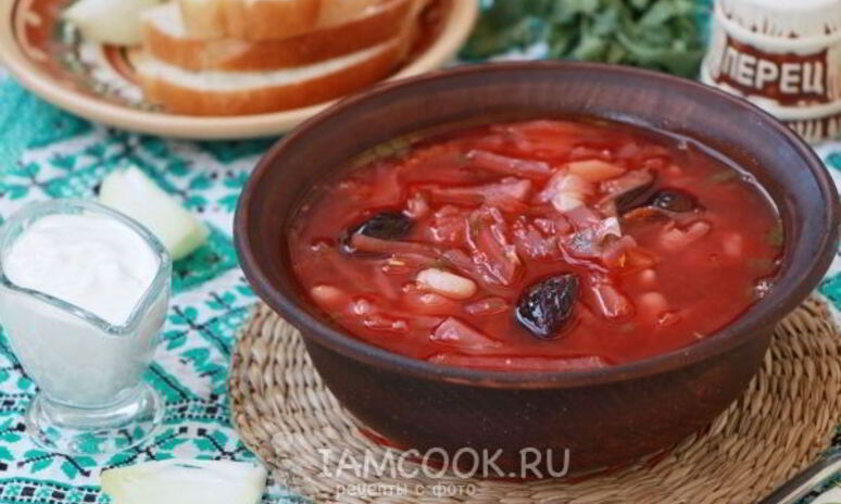 Рецепт борщ с фасолью и черносливом