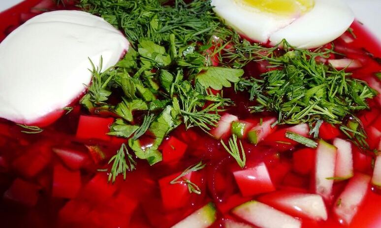 Рецепт холодный борщ из свеклы с колбасой