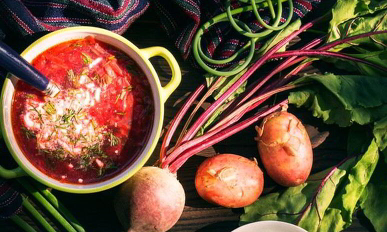 Рецепт холодный борщ с колбасой