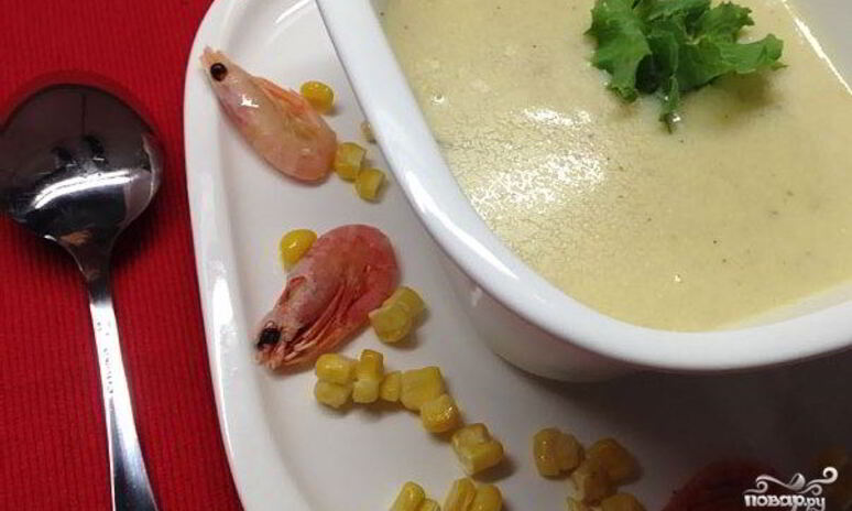 Рецепт кукурузный крем-суп с креветками