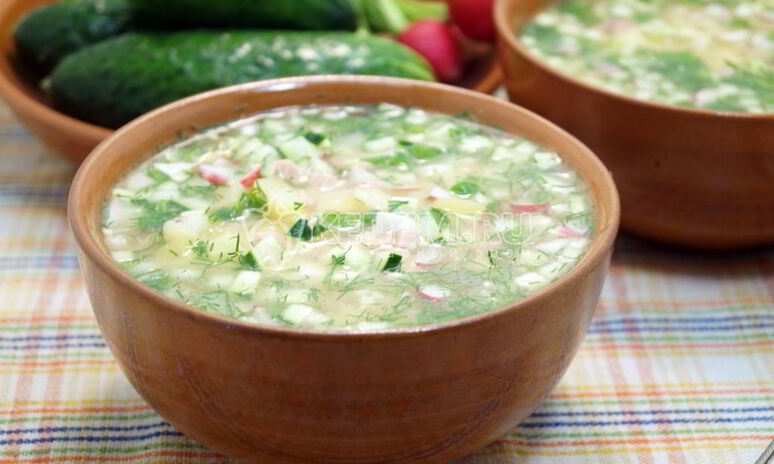 Рецепт окрошка с колбасой