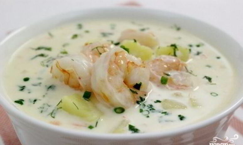 Рецепт сливочный суп с креветками