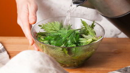 суп из крапивы с булгуром и яйцом-пашот