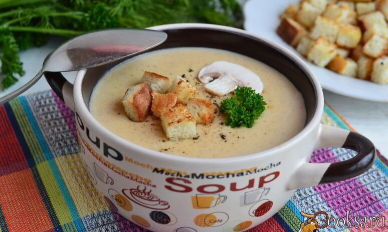 Рецепт сливочный суп-пюре с сыром с грибами