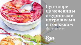 Суп-пюре из чечевицы с куриными потрошками и говяжьим фаршем