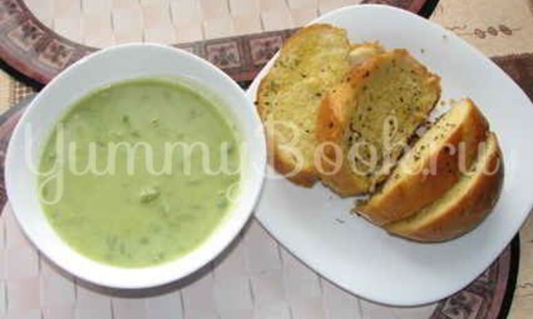 Рецепт суп-пюре из зеленого горошка и ароматный хлеб с травами