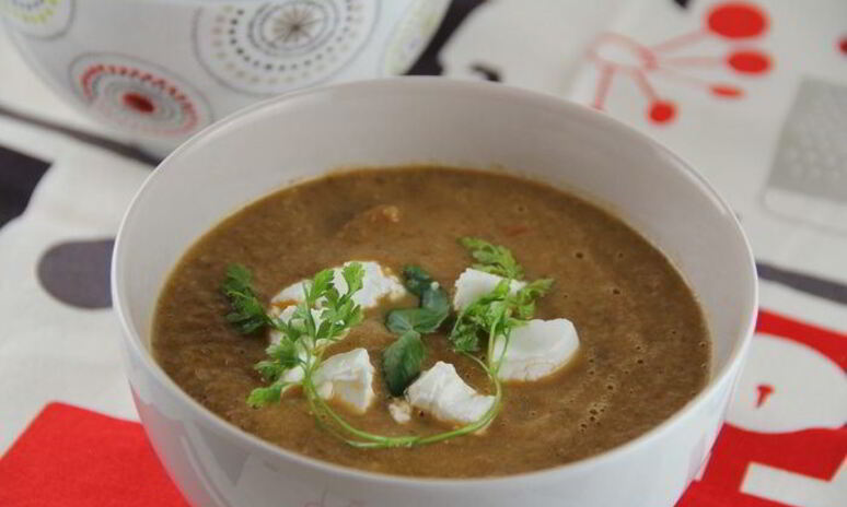 Рецепт суп-пюре с запеченными баклажанами, помидорами и грибами