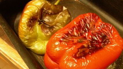 тыквенно-морковный суп-пюре с запеченным перцем