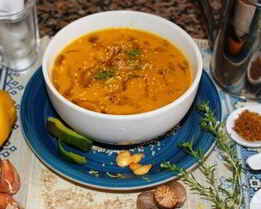 Тыквенный суп-пюре с манго и зеленым чаем