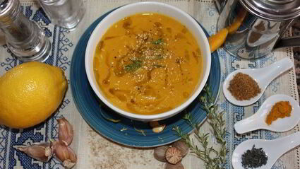 тыквенный суп-пюре с манго и зеленым чаем