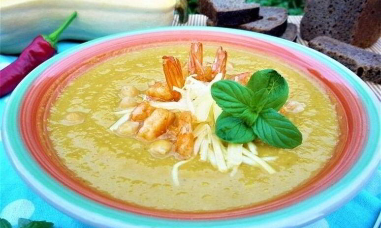 Рецепт тыквенный суп-пюре с нутом и креветками