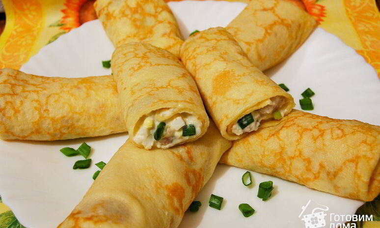 Рецепт блинчики с салатом из сельди