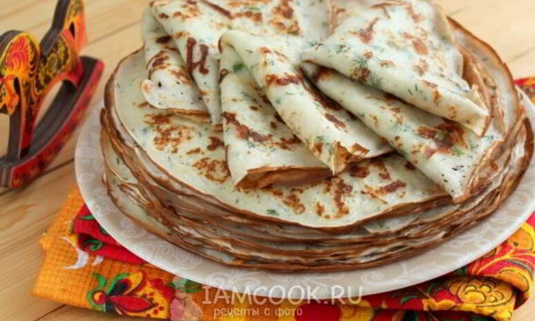 Рецепт блины с припеком из сыра и зелени