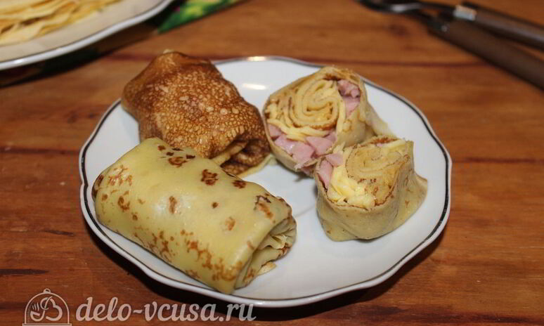 Рецепт блины с ветчиной и сыром