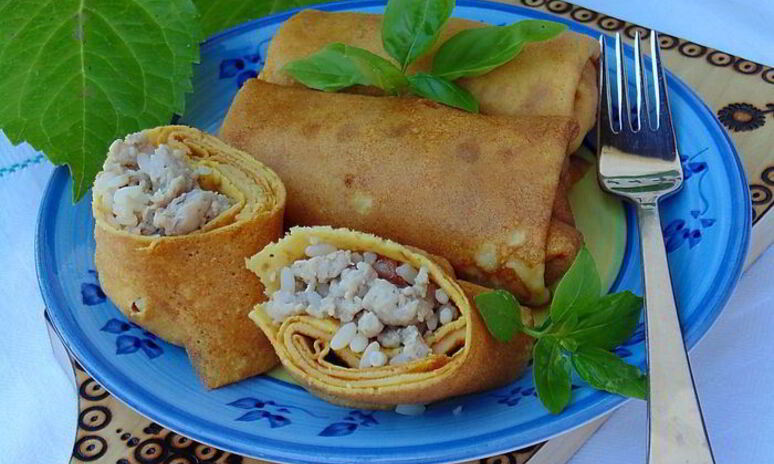 Рецепт тыквенные блины с мясом