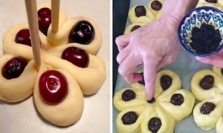 Рецепт булочки вишневые цветы