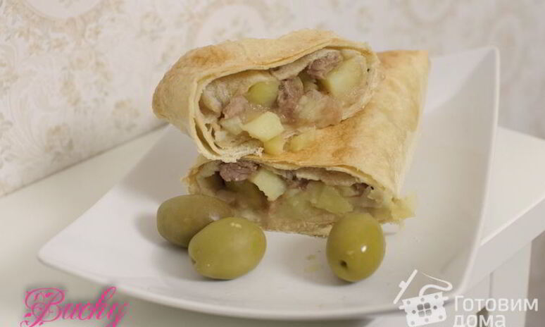 Рецепт конвертики из лаваша с мясом и картофелем