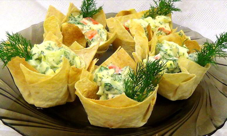 Рецепт корзинки из лаваша с салатом