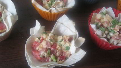 корзиночки из лаваша с беконом, сыром и сладкой паприкой