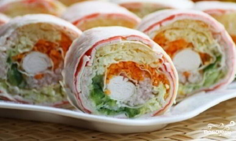 Рецепт лаваш с корейской морковкой и крабовыми палочками