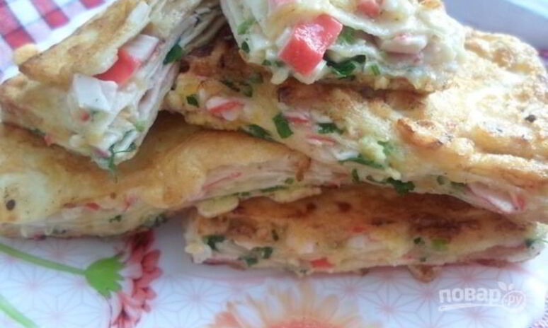 Рецепт обжаренный лаваш с крабовыми палочками