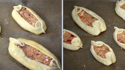 пиде — турецкие лепешки с фаршем, фетой и помидорами