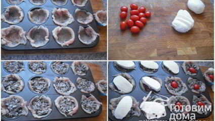 мясные маффины из куриного филе, грибов и сыра моцарелла