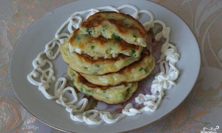 Рецепт оладьи с луком и яйцом на кефире