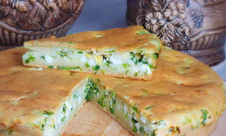 Рецепт заливной пирог с яйцом и зеленым луком