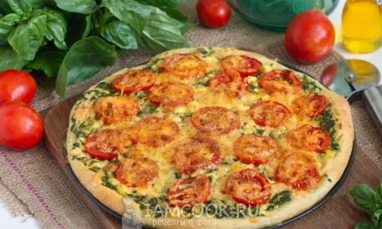 Рецепт пицца со шпинатом и помидорами