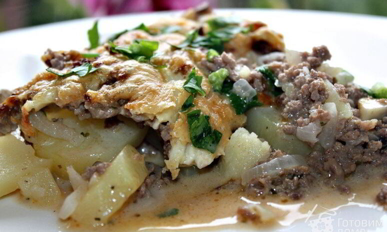 Рецепт картофельная запеканка с фаршем и грибами