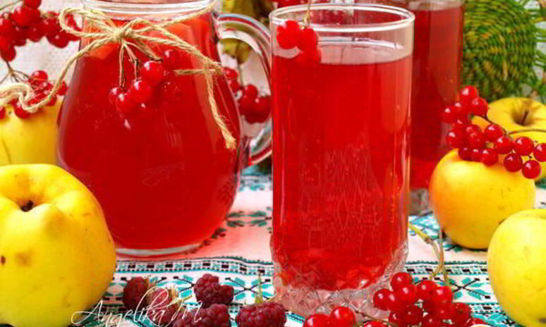 Рецепт компот с яблоками, малиной, калиной и айвой