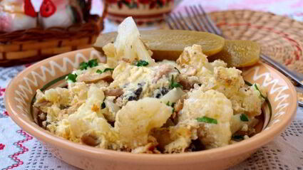 омлет с цветной капустой и шампиньонами