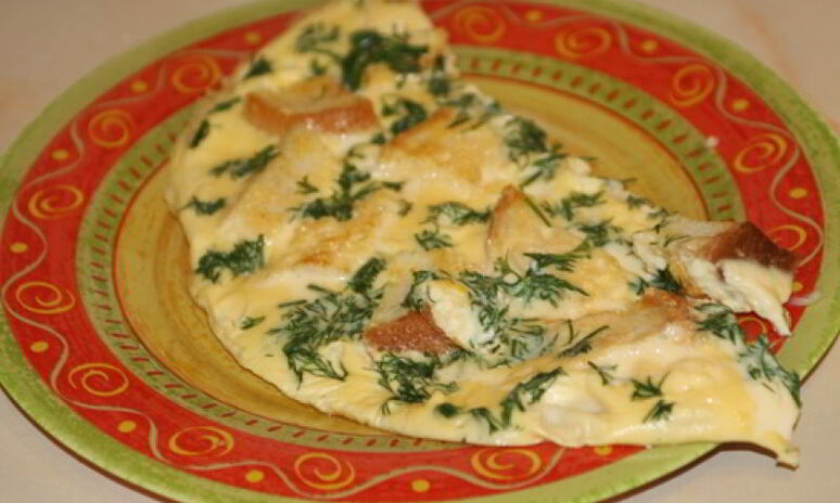 Рецепт пышный омлет с гренками