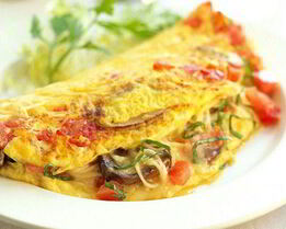 Сытный омлет с грибами, помидорами и сыром