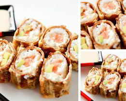 Горячий ролл — Росу Драгон маки с цитрусовым соусом спайс