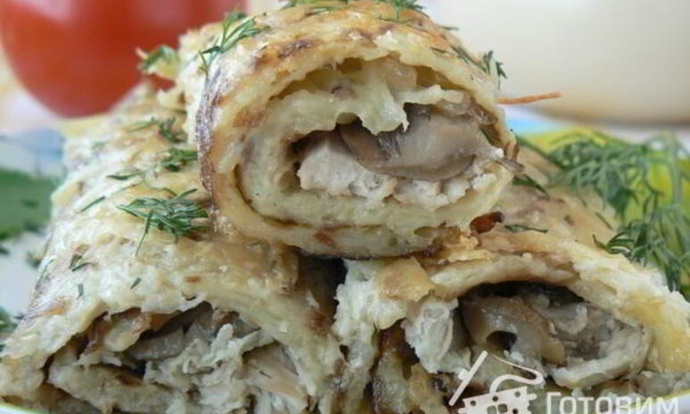 Рецепт картофельные рулетики с курицей и грибами