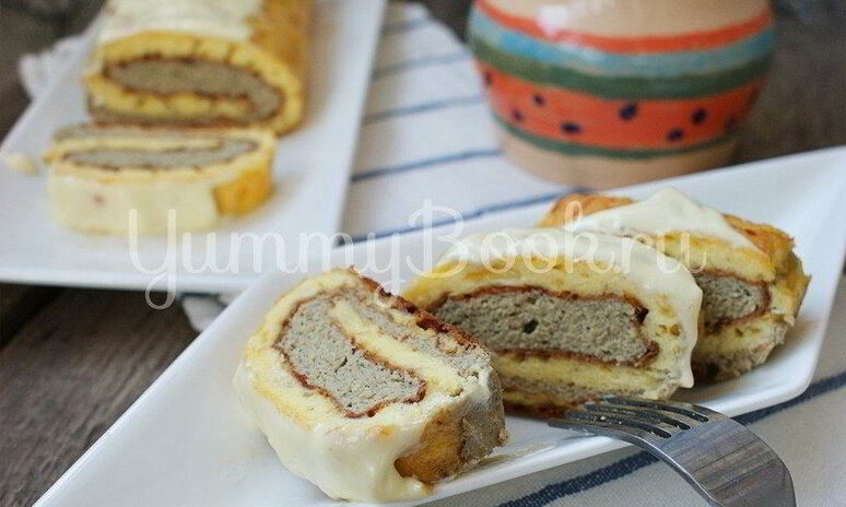 Рецепт омлет-рулет с курицей и грибами