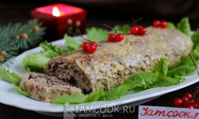 Рецепт праздничный рулет из свинины с черносливом и орехами