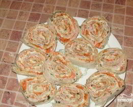 Рулет из лаваша с колбасой