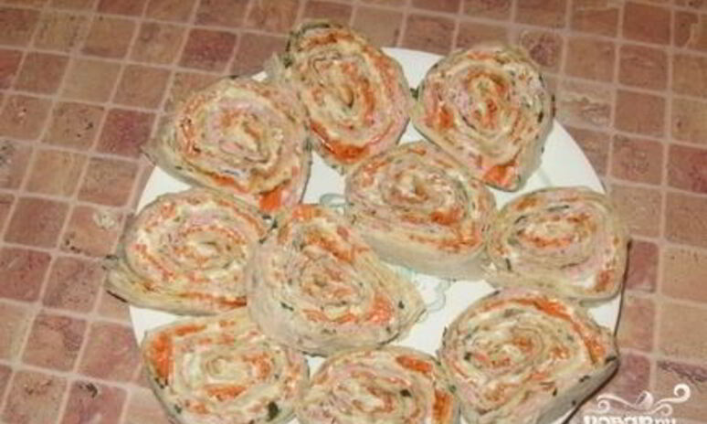 Рецепт рулет из лаваша с колбасой