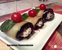 Рулетики баклажановые с грецким орехом и шпротами